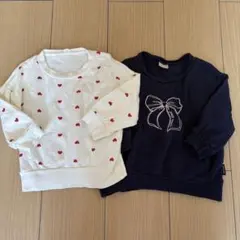 2点 裏毛 トレーナー 80 プティマイン しまむら ハート リボン 保育園