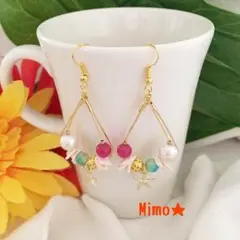 【有栖 ARISUピンク】全5色♥️異素材アセンブルドピアス♥️