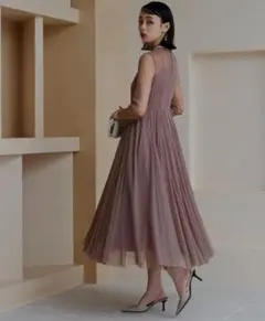 ルイルエブティック ラメチュールメロウワンピース パーティー ドレス ブラウン