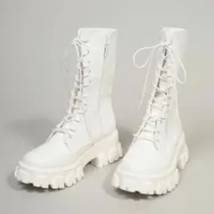 【HELK】ホワイト レースアップ ブーツ 厚底