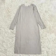 美品プラステPLST リブニットロングワンピース グレージュ S