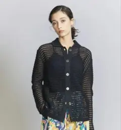 BEAUTY&YOUTH　コットンシルク メッシュニットカーディガン