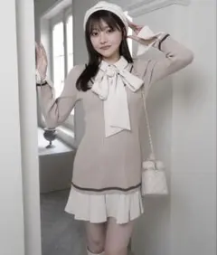 LIP SERVICE シャツドッキングプリーツワンピース ベージュ