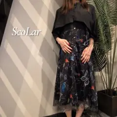 ScoLar 異素材チュールカットソーワンピース 五分丈