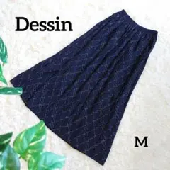 デッサン ロゴ入り プリーツスカート ロング丈 ウエストゴム チェック ネイビー