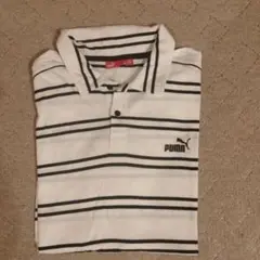PUMA ホワイト ブラック ボーダー ポロシャツ L