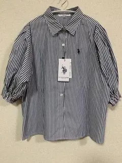 U.S. POLO ASSN. 紺ストライプ 半袖ブラウス 新品タグ付きMサイズのサムネイル
