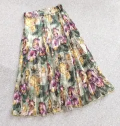 RENOWN レナウン トリプルアローズ シフォン 花柄 ロングスカート M
