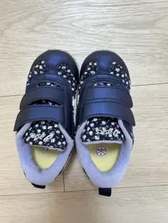 キッズシューズ ネイビー フラワーパターン ベルクロ 15cm アシックス