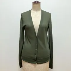 ユニクロ　カーディガン　Ｖネック　長袖　カーキ M シアー　モスグリーン　薄手