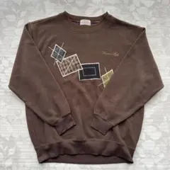 サ*い様 【レトロ】シンプルライフ L スウェット ブラウン 刺繍 パッチワークのサムネイル