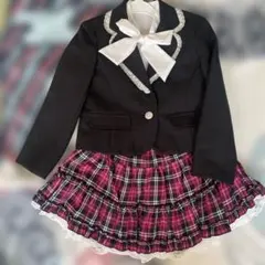 フォーマルドレス 黒とピンク チェック 120