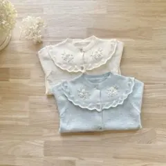 新品　春秋　カーディガン　手刺繍　オフホワイト 水色　子供服　メゾピアノ　似