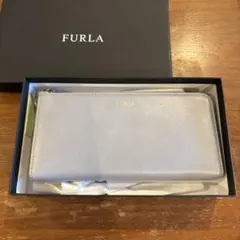 FURLA ライトブルーグレー レザー長財布 箱付き