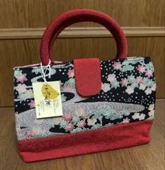 くろちく謹製 花柄刺繍 和装用バッグ 黒と赤