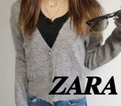 ZARA グレー ニットカーディガン バックオープン