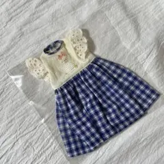 ネオブライス　リカちゃん　ワンピース チェック柄 リボンのひよこちゃん刺繍