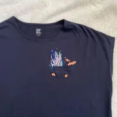 【graniph】レディース　刺繍　クマノミポケット　Tシャツ　ネイビー　フリー