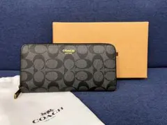 COACH コーチ シグネチャー 長財布 レザー キャンバス ジップ メンズ 黒