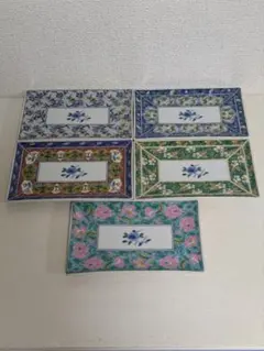 有田焼　林斉窯　長角皿揃　銘々皿　古伊万里風絵変わり　5枚セット　未使用品