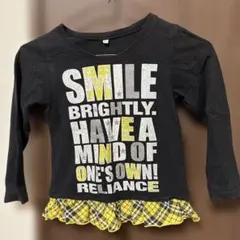 110サイズ 黒/黄色 メッセージ長袖カットソー