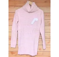 新品未使用 タートルネック長袖ニットワンピース 無地ミックスピンク チュニック