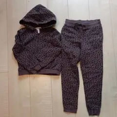 ☆美品☆　HM ヒョウ柄 フード付き上下セット110～116㌢