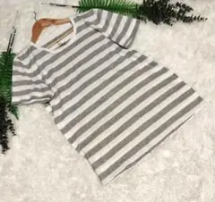 無印良品　シンプル　無地　コットン　ボーダー　グレー✕白　サイズL