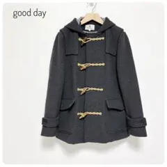 good day ウール混 ダッフルコート グレー L フード付き