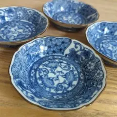1セットのみ❣️美濃焼 染付 ネジリ祥瑞 藍 醤油皿 小皿 おつまみ皿 4点