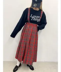 WC チェックプリーツロングスカート 赤 レッド 肩紐なし スカートのみ