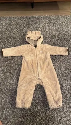 ミキハウス 防寒カバーオール マイクロファー ベージュ くま 60.70.80