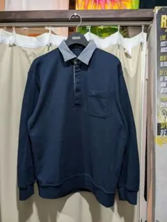 ネイビー ストライプ襟 トレーナー Lsize