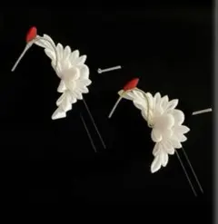 ＃800 ちりめんかんざし/鶴　首金、 首銀　2点セット