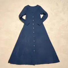 アンドドットノルタルジア◇リブニットワンピース 金ボタン Vネック フレア M