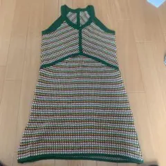 ニットワンピース ノースリーブ 編み込み模様 ミニワンピース