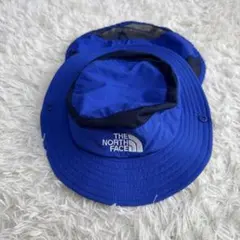 【美品】ノースフェイス キッズ ハット サンシールド付 ブルー KS 地図柄