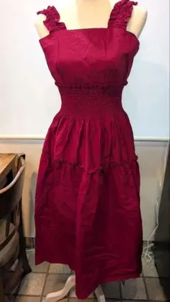 【新品】ワインレッド シャーリング ティアードワンピース♪