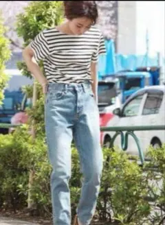 Ungrid バックオープンボーダーTシャツブルーホワイトＦ