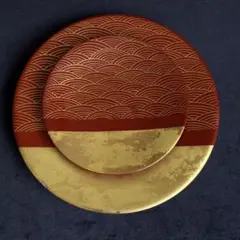 【未使用品】漆器 木製 漆 手描き 金箔 蒔絵 お皿 皿 14cm 20cm