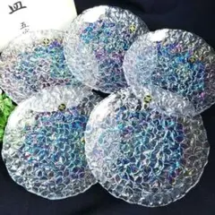 新品HOYAホヤクリスタル　あじさい紫陽花　平皿　オーロラレインボーカラー５客