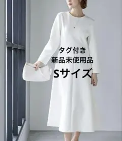 ボンディングフレアワンピース フレア ロング丈 長袖 クルーネック ハイウエスト