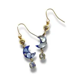 ハンドメイド ピアス レジン シェル 月 揺れる ブルー