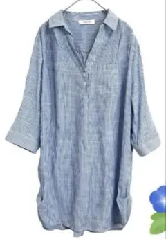 rejouir 抜け感 カジュアル ストライプ ブルー シャツL(インナー付き)