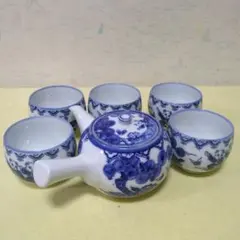 急須　湯呑み　5個セット　鍋島　茶こし付き　昭和レトロ