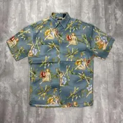 IZOD 美女 レーヨンアロハシャツ くすみブルー S 6882