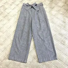 【美品】UNIQLO（ユニクロ）ワイドパンツ ベルトリボン付きグレー系 Lサイズ