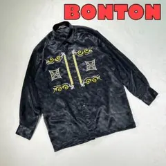 【BONTON】ボタンシャツ　派手柄刺繍　黒　ボントンのサムネイル