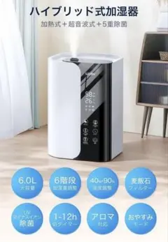 【2026年新モデル】超音波式＋ハイブリッド式　　大容量　加湿器 6.0Lのサムネイル
