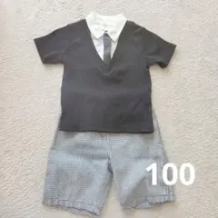 セレモニースーツセット黒シャツ チェックパンツ　キッズ服　ベビー服　100cm